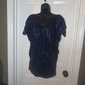 Navy Shimmer Short-Sleeve Scoop Neck Top